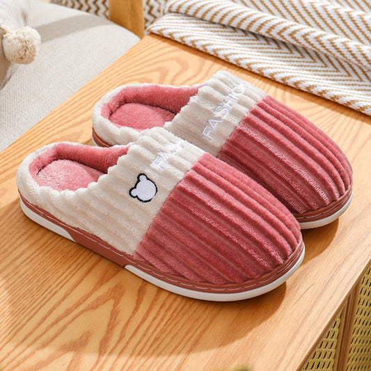 Bear Embroidery Slippers Home Couple Winter Shoes